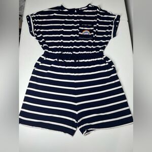 TU Short-Sleeved Navy & White Striped Romper Size 14